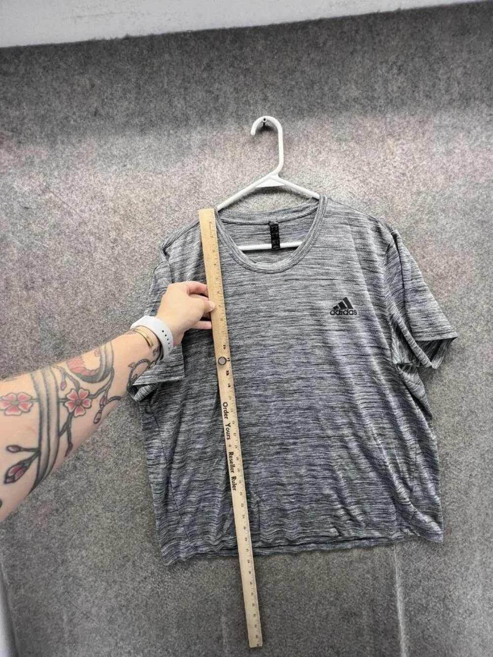 Adidas Shirt Mens XL Gray Short Sleeve Striped Running Athletic Performance Top